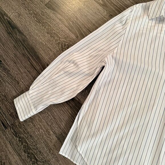 Vince Women's White Burgundy Blue Pin Stripe Popover Blouse - Picture 2 of 9